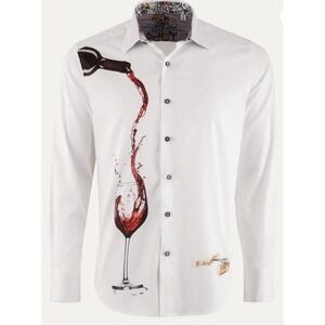 NWT Robert Graham "Pinot Noir 2" Pouring Wine‎ Print Shirt White Men's 4XL $258